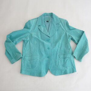 Vintage Denver Hayes Teal 100% Suede Leather Button Up Blazer Jacket 2Xl